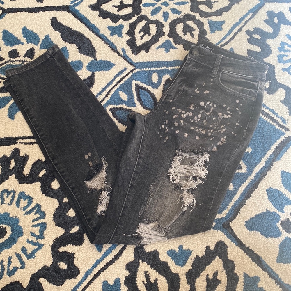 Judy Blue Black Distressed Bleached Denim Boyfriend Jeans — Size 0/24!!